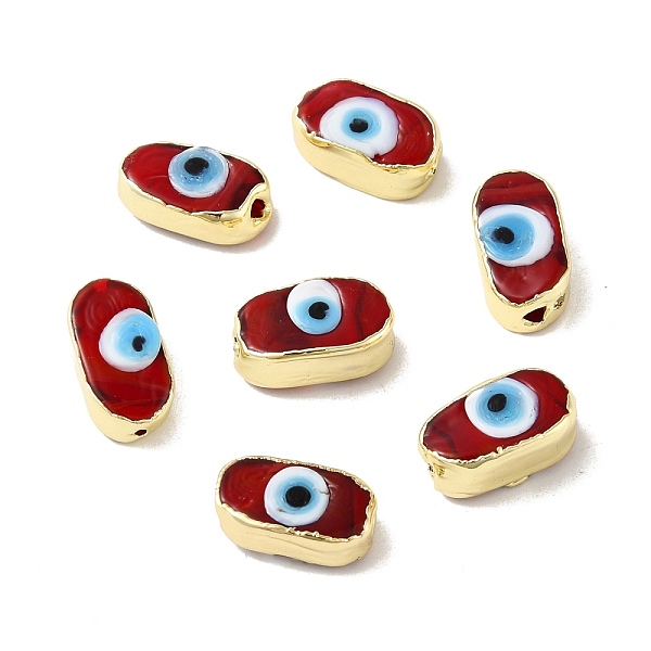 

PandaHall Handmade Evil Eye Lampwork Beads, with Brass Findings, Lead Free & Cadmium Free, Long-Lasting Plated, Oval, Dark Red...