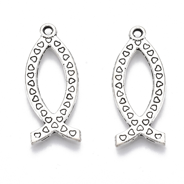 

PandaHall Tibetan Style Alloy Pendants, for Religion, Cadmium Free & Lead Free, Jesus Fish with Heart, Antique Silver, 31x13x1.5mm, Hole...