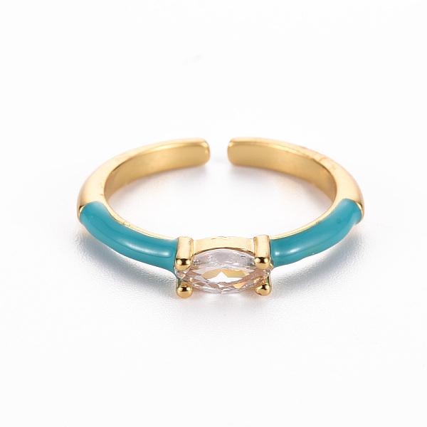 

PandaHall Brass Enamel Cuff Rings, Open Rings, Solitaire Rings, with Clear Cubic Zirconia, Nickel Free, Horse Eye, Golden, Dark Cyan, US...