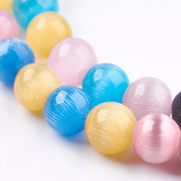 

PandaHall Cat Eye Beads Strands, Round, Mixed Color, 6mm, Hole: 1mm, about 67pcs/strand, 14.3 inch(36.5cm) Glass Round Multicolor