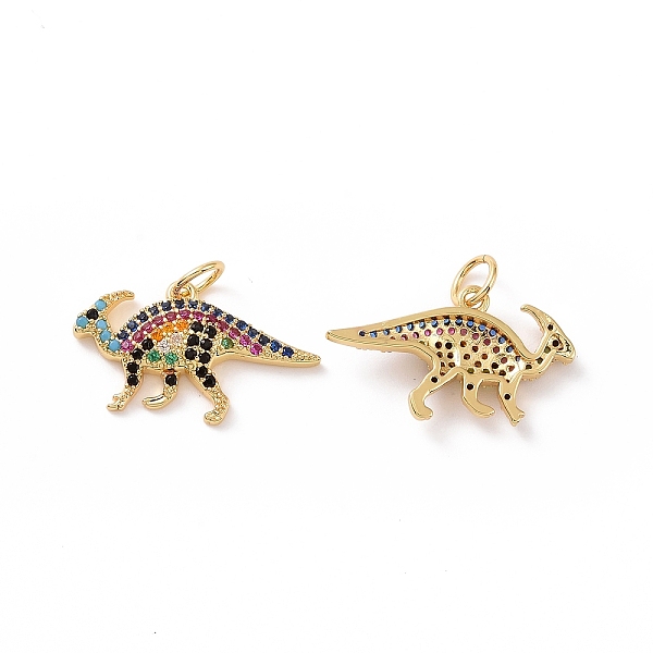 

PandaHall Dinosaur Brass Micro Pave Colorful Cubic Zirconia Charms, with Jump Rings, Cadmium Free & Nickel Free & Lead Free, Real 18K Gold...
