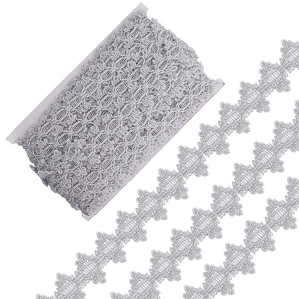 

PandaHall Polyester Lace Ribbons, Floral Lace Trim, Garment Accessories, Silver, 1-3/8 inch(34mm) Polyester Silver