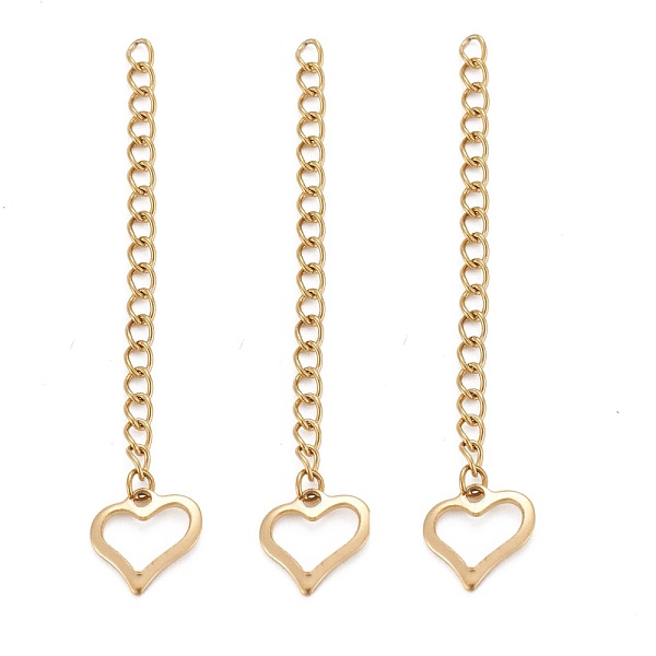 

PandaHall Ion Plating(IP) 304 Stainless Steel Chain Extender, with Heart Charms, Golden, 62~70mm, Ring: 4x3x0.5mm 304 Stainless Steel