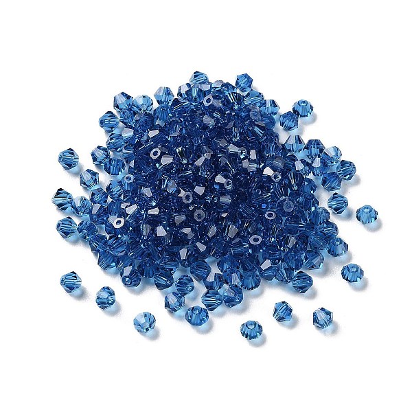 

PandaHall Transparent Glass Beads, Bicone, Dodger Blue, 4x4x3.5mm, Hole: 1mm, 720pcs/bag Glass Bicone