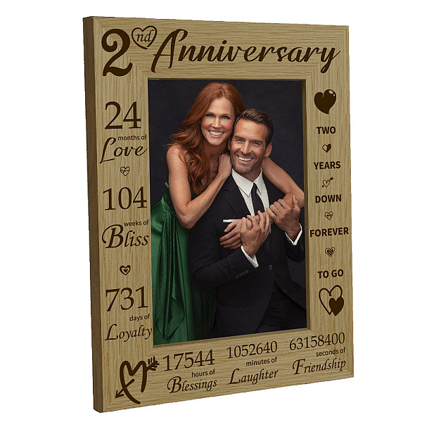 

PandaHall CREATCABIN 2nd Anniversary Picture Frame Wood Photo Frames 4 x 6 Engraved Display Wooden Tabletop Postcard Frame for Hanging Wall...