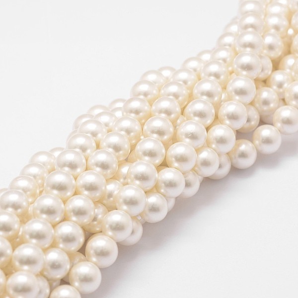 Shell Pearl Bead Strands, Loose Beads for Jewelry Making, Grade A, Round, Floral White, 8mm, Hole: 1mm, about 47pcs/strand, 15.5 inch