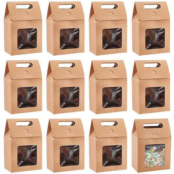 PandaHall PH 12pcs Treat Gift Boxes Kraft Paper Boxes Dessert Bakery Boxes with Display Window Packing Box for Christmas Halloween Easter...