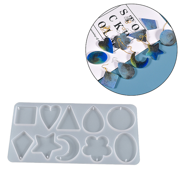

PandaHall Pendant Silicone Molds, for UV Resin, Epoxy Resin Jewelry Making, Mixed Shapes, White, 220x117x7mm Silicone Mixed Shapes White