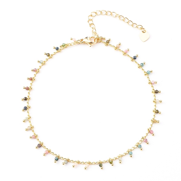 

PandaHall Natural Tourmaline Charm Bracelets, with Brass Curb Chains, Faceted Round, Golden, Golden, 7-1/2 inch(19cm) Tourmaline