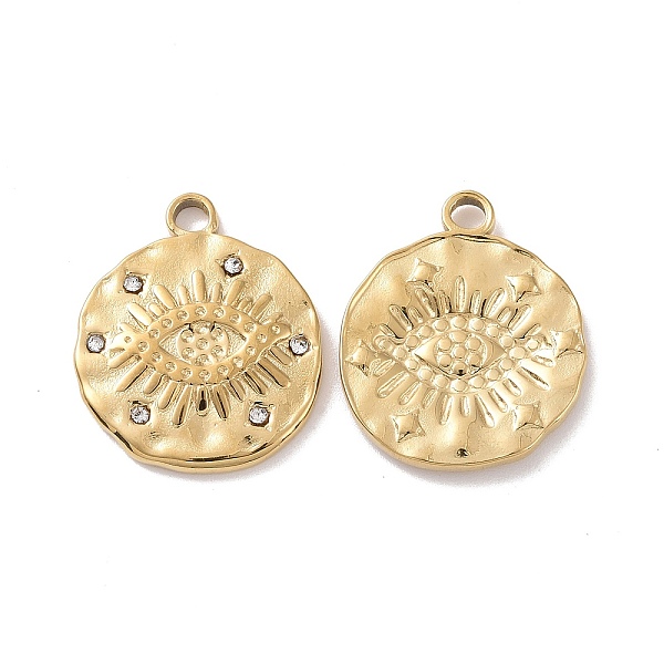 

PandaHall 304 Stainless Steel Micro Pave Clear Cubic Zirconia Pendants, Flat Round with Eye, Real 18K Gold Plated, 19x16x2mm, Hole: 2mm...