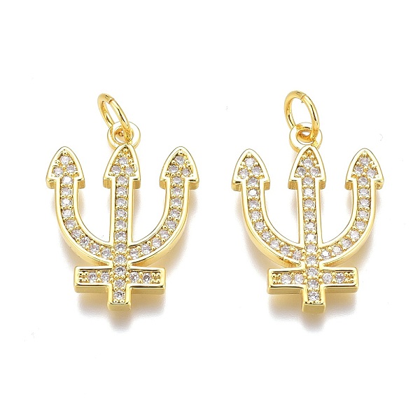 

PandaHall Brass Micro Pave Clear Cubic Zirconia Pendants, Long-Lasting Plated, With Jump Rings, Three Teeth Fork, Real 18K Gold Plated...