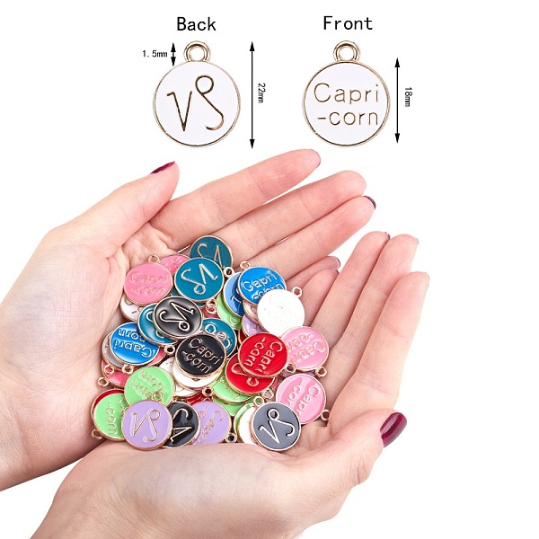 

PandaHall Light Gold Alloy Enamel Pendants, Cadmium Free & Lead Free, Flat Round with Constellation, Mixed Color, Capricorn, 22x18x2mm, Hole..., Multicolor