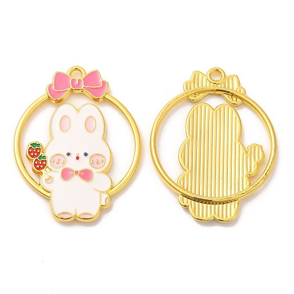 

PandaHall Alloy Enamel Pendants, Long-Lasting Plated, Cadmium Free & Nickel Free & Lead Free, Flat Round with Rabbit Charm, Golden..., White