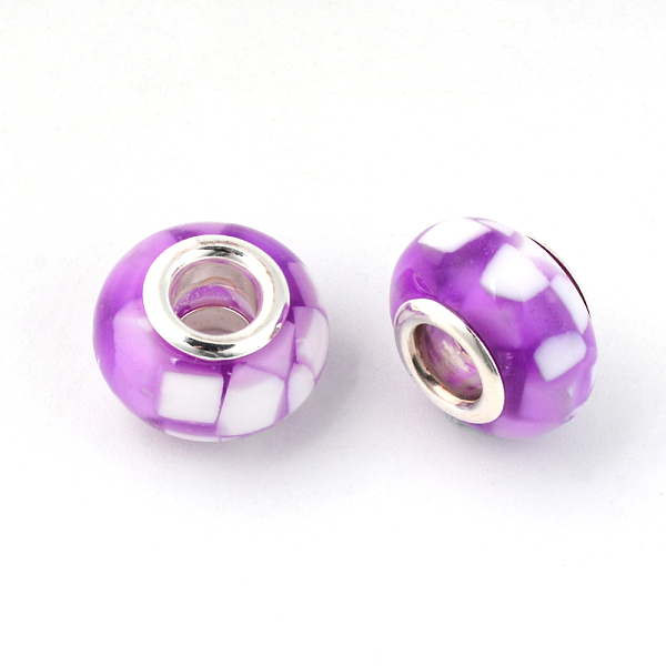 

PandaHall Resin European Beads, Large Hole Beads, with Platinum Tone Brass Double Cores, Rondelle, Medium Orchid, 14x9mm, Hole: 5mm..., Purple