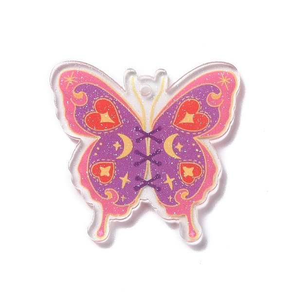 

PandaHall Transparent Acrylic Pendants, Butterfly, Flamingo, 36~36.5x38x2~2.5mm, Hole: 2mm Acrylic Butterfly Pink