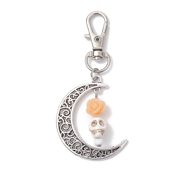 

PandaHall Skull Synthetic Turquoise & Resin Pendants Decorations, Alloy Hollow Moon & Swivel Clasp Charm for Bag Ornaments, Orange, 74mm...