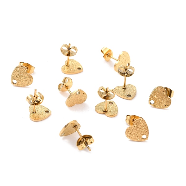 

PandaHall Ion Plating(IP) 304 Stainless Steel Stud Earring Findings, with Ear Nuts, Textured Heart, Real 18K Gold Plated, 8x9mm, Hole: 1.4mm...