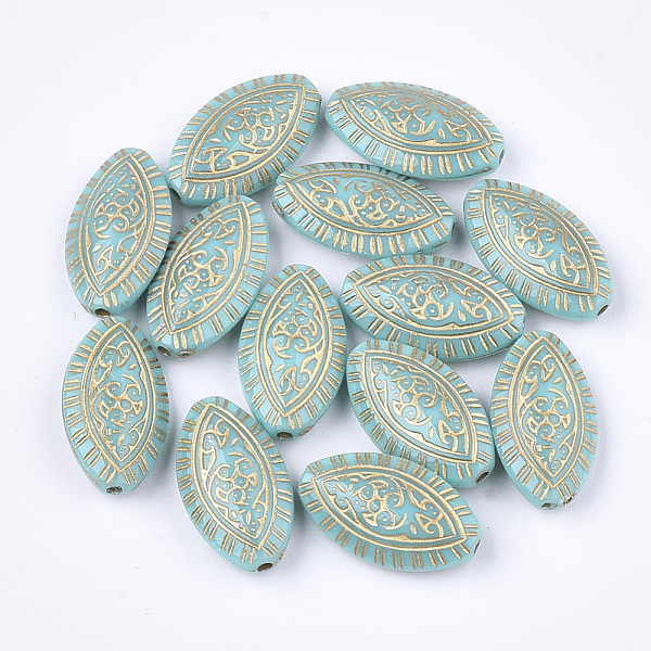 PandaHall Horse Eye Plating Acrylic Beads, Golden Metal Enlaced, Turquoise, 19x11x5.5mm, Hole: 1.5mm, about 900pcs/500g Acrylic Horse Eye...