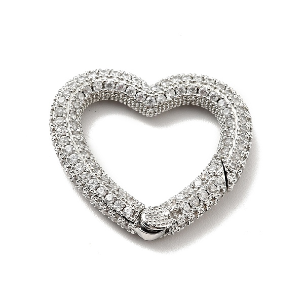

PandaHall Brass Micro Pave Clear Cubic Zirconia Spring Gate Rings, Cadmium Free & Lead Free, Heart, Platinum, 26x27x4mm Brass Clear