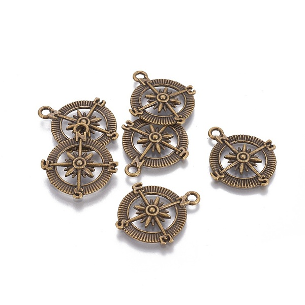 PandaHall Tibetan Style Alloy Compass Pendants, Cadmium Free & Nickel Free & Lead Free, Antique Bronze, 30x25x3mm, Hole: 2.5mm Alloy