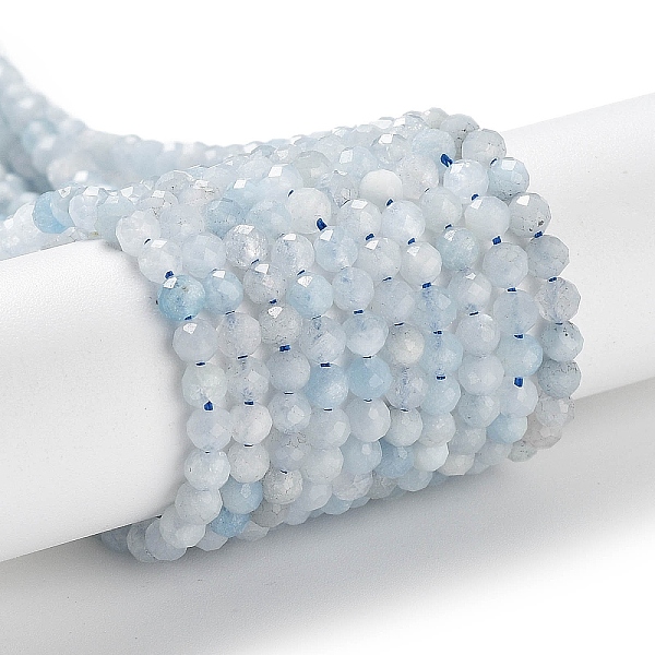 

PandaHall Natural Aquamarine Beads Strands, Faceted, Round, 3mm, Hole: 0.6mm, about 115pcs/strand, 15.35 inch(39cm) Aquamarine Round
