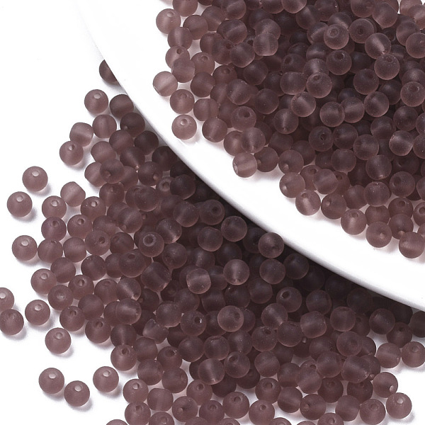 

PandaHall Frosted Colours Glass Beads, Transparent Colours, Round, Coconut Brown, 4x3mm, Hole: 1mm, about 4500pcs/bag Glass Round Brown