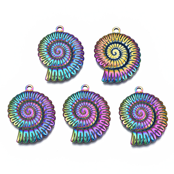 

PandaHall Ion Plating(IP) 201 Stainless Steel Pendants, Snail, Rainbow Color, 30x22.5x3mm, Hole: 1.9mm 201 Stainless Steel Snail