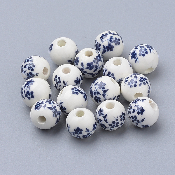 

PandaHall Handmade Printed Porcelain Beads, Round, Prussian Blue, 6mm, Hole: 2mm Porcelain Round Blue