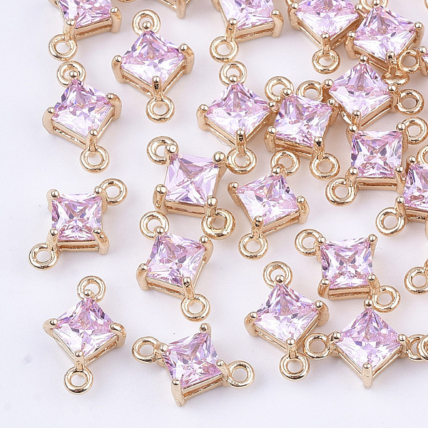 

PandaHall Transparent Glass Links connectors, with Brass Findings, Faceted, Rhombus, Light Gold, Pearl Pink, 11x7x4mm, Hole: 1mm, Side...