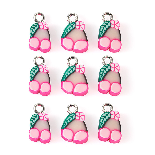 

PandaHall 50Pcs Handmade Polymer Clay Charms, with Platinum Tone Iron Findings, Cherry, Hot Pink, 13~14x8~9x4.5mm, Hole: 1.8mm Polymer Clay...