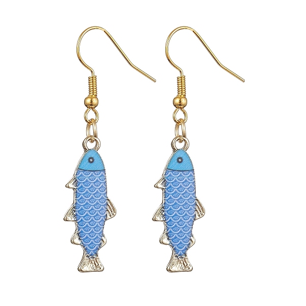 

PandaHall Light Gold Alloy Enamel Dangle Earrings, Fish, Cornflower Blue, 48x10mm Alloy Fish