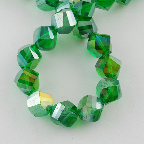 

PandaHall Electroplate Glass Beads Strands, AB Color Plated, Faceted, Twist, Dark Green, 4x4x4mm, Hole: 1mm Glass Twist