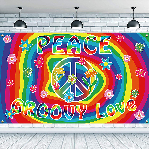 

PandaHall FINGERINSPIRE Peace Groovy Love Background 3.6x6ft Boho Party Backdrop Retro Theme Party Banner Decorations Hanging Background...