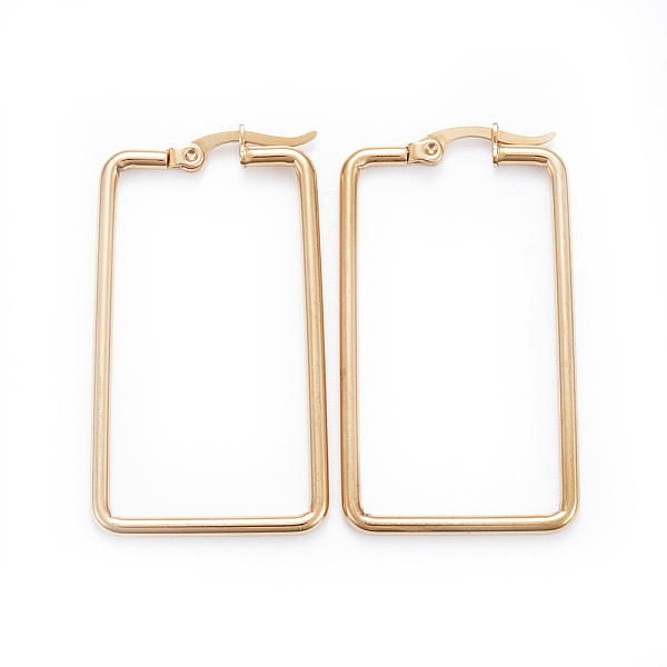 PandaHall Simple Fashion 304 Stainless Steel Hoop Earrings, Geometrical, Rectangle, Golden, 42x23.5x2mm; Pin: 0.6x1mm Stainless Steel PandaHall Simple Fashion 304 Stainless Steel Hoop Earrings, Geometrical, Rectangle, Golden, 42x23.5x2mm; Pin: 0.6x1mm Stainless Steel