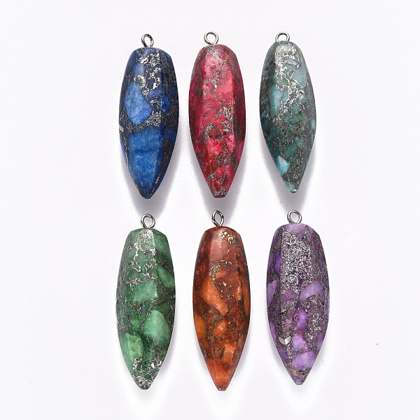 

PandaHall Faceted Teardrop Assembled Synthetic Regalite/Imperial Jasper/Sea Sediment Jasper & Natural Pyrite Big Pendants, with Iron Loop..., Multicolor