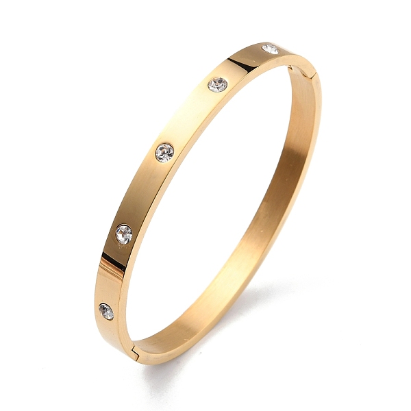 

PandaHall Clear Cubic Zirconia Classic Simple Plain Open Clasp Bangle, 304 Stainless Steel Stackable Bracelet for Women, Golden, 6mm...