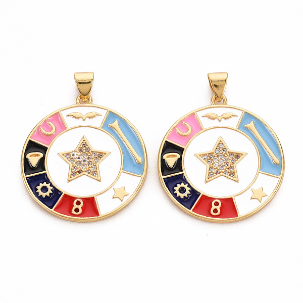 

PandaHall Brass Micro Pave Clear Cubic Zirconia Pendants, with Enamel, Cadmium Free & Nickel Free & Lead Free, Flat Round with Star, Real...