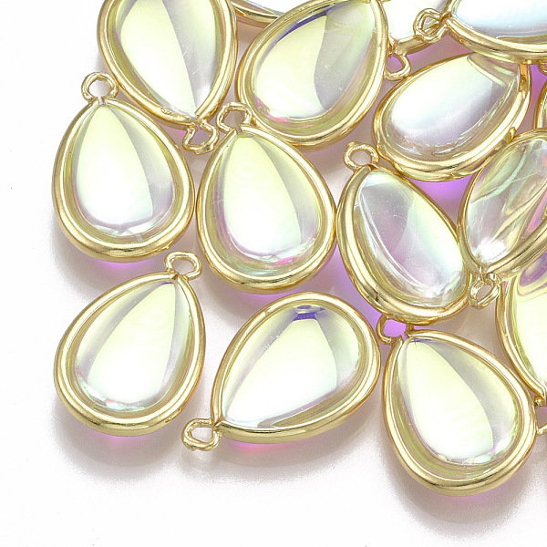

PandaHall Glass Pendants, with Brass Findings, AB Colors Plated, teardrop, Golden, Colorful, 23x15x7mm, Hole: 1.5mm Brass+Glass Teardrop