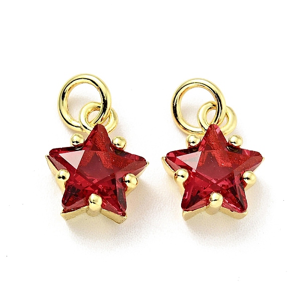 

PandaHall Eco-friendly Brass Micro Pave Cubic Zirconia Pendants, with Jump Ring, Cadmium Free & Lead Free, Real 18K Gold Plated, Star..., Red