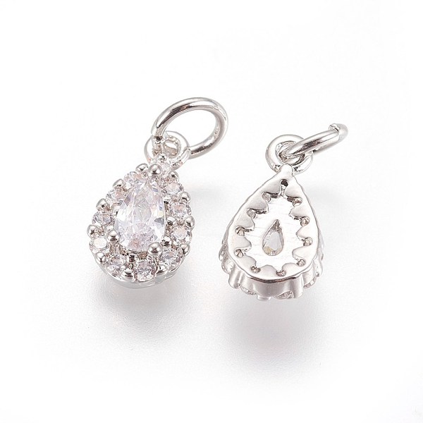 

PandaHall Brass Cubic Zirconia Charms, teardrop, Platinum, Clear, 11~11.5x6.5x4mm, Hole: 3mm Brass+Cubic Zirconia Teardrop Clear