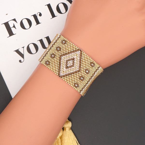 

PandaHall Friendship Rhombus Loom Pattern Seed Beads Bracelets for Women, Adjustable Tassel Nylon Cord Braided Bead Bracelets, Gold, 11 inch...