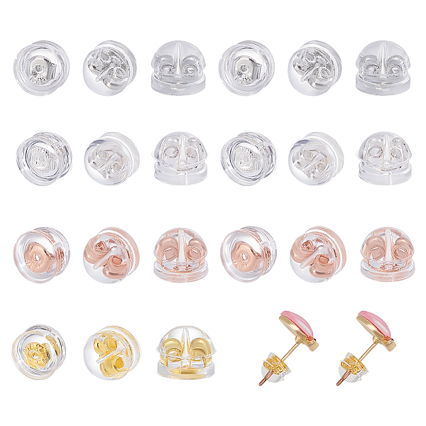 

PandaHall CHGCRAFT 80Pcs 4 Colors Brass Ear Nuts, with Silicone Finding, Half Round, Mixed Color, 5x5x4mm, Hole: 0.8mm, 20pcs/color Brass