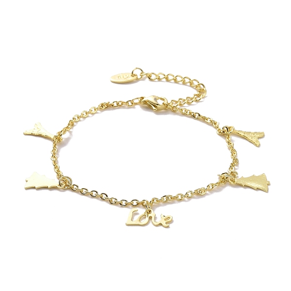 

PandaHall 201 Stainless Steel Tree & Tower & Word Love Charms Bracelet with 304 Stainless Steel Chains for Women, Golden, 6-3/4 inch(17.3cm)...