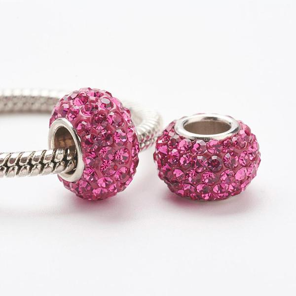 

PandaHall Austrian Crystal European Beads, Large Hole Beads, 925 Sterling Silver Core, Rondelle, 502_Fuchsia, 11~12x7.5mm, Hole: 4.5mm..., Pink