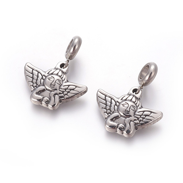 

PandaHall 304 Stainless Steel Pendants, Large Hole Pendants, Angel/Cupid/Cherub, Antique Silver, 29mm, Hole: 5.3mm, Pendant: 18x23.5x3.8mm...