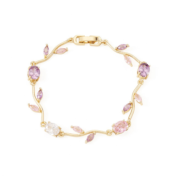 1 bracciale a maglie in ottone con zirconi cubici incastonati da donna