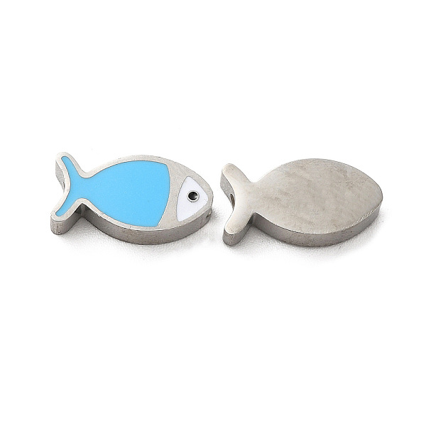 

PandaHall 304 Stainless Steel Beads, with Enamel, Stainless Steel Color, Fish, Deep Sky Blue, 7x13.5x3mm, Hole: 1.8mm Stainless Steel+Enamel...