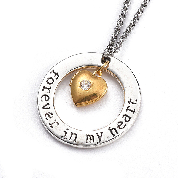 

PandaHall Pendant Necklaces, with Alloy Pendants & Brass Cubic Zirconia Locket Pendants, 304 Stainless Steel Rolo Chains & Lobster Claw...