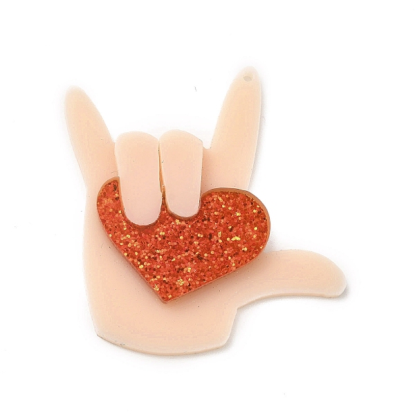 

PandaHall Acrylic Pendants, with Sequins, Gesture for Love You with Heart, Blanched Almond, 45x44x4mm, Hole: 1.4mm Acrylic Palm
