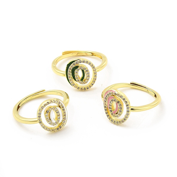 

PandaHall Mixed Color Enamel Initial Letter Adjustable Ring with Clear Cubic Zirconia, Real 18K Gold Plated Brass Jewelry for Women, Cadmium..., Multicolor
